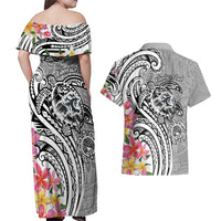 Aloha Kahoolawe Island Personalized Couples Matching Off Shoulder Maxi Dress and Hawaiian Shirt Ashen Dreamy Turtle