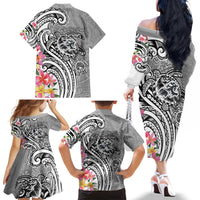Aloha Kahoolawe Island Personalized Family Matching Off The Shoulder Long Sleeve Dress and Hawaiian Shirt Ashen Dreamy Turtle