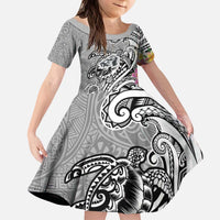 Aloha Kahoolawe Island Personalized Kid Short Sleeve Dress Ashen Dreamy Turtle
