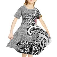 Aloha Kahoolawe Island Personalized Kid Short Sleeve Dress Ashen Dreamy Turtle