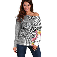 Aloha Kahoolawe Island Personalized Off Shoulder Sweater Ashen Dreamy Turtle