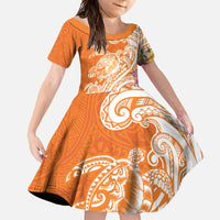 Aloha Lanai Island Personalized Family Matching Long Sleeve Bodycon Dress and Hawaiian Shirt Orange Dreamy Turtle