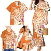 Aloha Lanai Island Personalized Family Matching Mermaid Dress and Hawaiian Shirt Orange Dreamy Turtle
