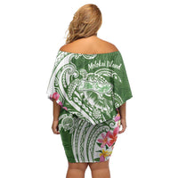Aloha Molokai Island Personalized Off Shoulder Short Dress Sage Dreamy Turtle