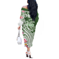 Aloha Molokai Island Personalized Off The Shoulder Long Sleeve Dress Sage Dreamy Turtle
