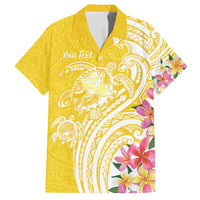 Aloha Oahu Island Personalized Family Matching Long Sleeve Bodycon Dress and Hawaiian Shirt Yellow Dreamy Turtle