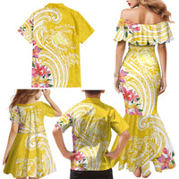Aloha Oahu Island Personalized Family Matching Mermaid Dress and Hawaiian Shirt Yellow Dreamy Turtle