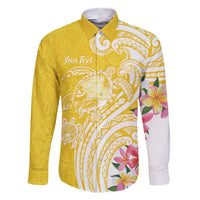 Aloha Oahu Island Personalized Family Matching Short Sleeve Bodycon Dress and Hawaiian Shirt Yellow Dreamy Turtle