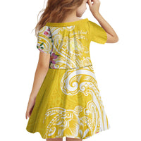 Aloha Oahu Island Personalized Kid Short Sleeve Dress Yellow Dreamy Turtle