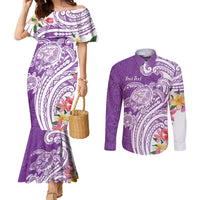 Aloha Kauai Island Personalized Couples Matching Mermaid Dress and Long Sleeve Button Shirt Lilac Dreamy Turtle LT7 Lilac - Polynesian Pride