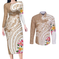 Aloha Niihau Island Personalized Couples Matching Long Sleeve Bodycon Dress and Long Sleeve Button Shirt Beige Dreamy Turtle LT7 Beige - Polynesian Pride
