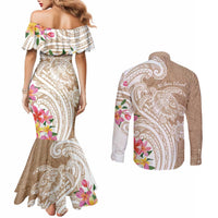 Aloha Niihau Island Personalized Couples Matching Mermaid Dress and Long Sleeve Button Shirt Beige Dreamy Turtle LT7 - Polynesian Pride