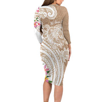 Aloha Ni’ihau Island Personalized Family Matching Long Sleeve Bodycon Dress and Hawaiian Shirt Beige Dreamy Turtle