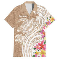 Aloha Ni’ihau Island Personalized Family Matching Off Shoulder Short Dress and Hawaiian Shirt Beige Dreamy Turtle