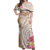 Aloha Ni’ihau Island Personalized Off Shoulder Maxi Dress Beige Dreamy Turtle