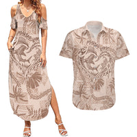 Hawaii Father's Day Vintage Lei Couples Matching Summer Maxi Dress and Hawaiian Shirt Hauoli la Makuakane - Beige