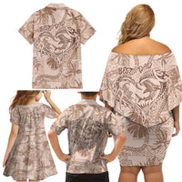 Hawaii Father's Day Vintage Lei Family Matching Off Shoulder Short Dress and Hawaiian Shirt Hauoli la Makuakane - Beige