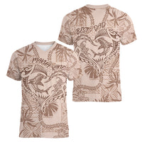 Hawaii Father's Day Vintage Lei Women V-Neck T-Shirt Hauoli la Makuakane - Beige