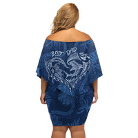 Hawaii Father's Day Vintage Lei Family Matching Off Shoulder Short Dress and Hawaiian Shirt Hauoli la Makuakane - Blue