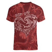 Hawaii Father's Day Vintage Lei Women V-Neck T-Shirt Hauoli la Makuakane - Red