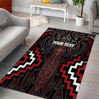 Maori Taiaha Whakairo Personalized Area Rug Red Poutama Motifs LT7 - Polynesian Pride