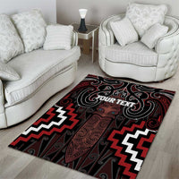 Maori Taiaha Whakairo Personalized Area Rug Red Poutama Motifs LT7 - Polynesian Pride