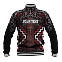 Maori Taiaha Whakairo Personalized Baseball Jacket Red Poutama Motifs LT7 - Polynesian Pride