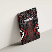Maori Taiaha Whakairo Personalized Canvas Wall Art Red Poutama Motifs