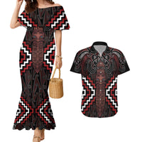 Maori Taiaha Whakairo Personalized Couples Matching Mermaid Dress and Hawaiian Shirt Red Poutama Motifs LT7 Red - Polynesian Pride