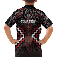 Maori Taiaha Whakairo Personalized Family Matching Off The Shoulder Long Sleeve Dress and Hawaiian Shirt Red Poutama Motifs