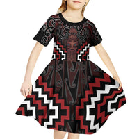 Maori Taiaha Whakairo Personalized Kid Short Sleeve Dress Red Poutama Motifs