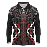 Maori Taiaha Whakairo Personalized Long Sleeve Polo Shirt Red Poutama Motifs