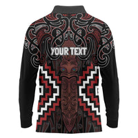 Maori Taiaha Whakairo Personalized Long Sleeve Polo Shirt Red Poutama Motifs