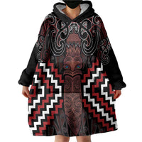 Maori Taiaha Whakairo Personalized Wearable Blanket Hoodie Red Poutama Motifs