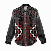 Maori Taiaha Whakairo Personalized Women Casual Shirt Red Poutama Motifs