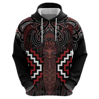 Maori Taiaha Whakairo Personalized Zip Hoodie Red Poutama Motifs