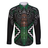 Maori Taiaha Pounamu Whakairo Personalized Family Matching Off Shoulder Short Dress and Hawaiian Shirt Jade Poutama Motifs LT7 Dad's Shirt - Long Sleeve Jade - Polynesian Pride