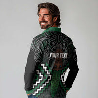 Maori Taiaha Pounamu Whakairo Personalized Long Sleeve Polo Shirt Jade Poutama Motifs