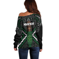 Maori Taiaha Pounamu Whakairo Personalized Off Shoulder Sweater Jade Poutama Motifs