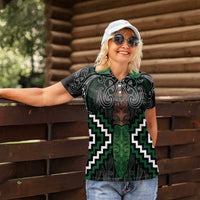Maori Taiaha Pounamu Whakairo Personalized Women Polo Shirt Jade Poutama Motifs