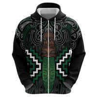 Maori Taiaha Pounamu Whakairo Personalized Zip Hoodie Jade Poutama Motifs