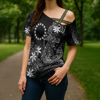 Black Kuki Airani Tapakau Cross Shoulder Shirt Tribal Anchor Mix Tiare LT7 - Polynesian Pride