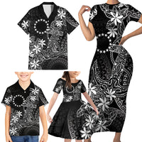 Black Kuki Airani Tapakau Family Matching Short Sleeve Bodycon Dress and Hawaiian Shirt Tribal Anchor Mix Tiare LT7 - Polynesian Pride
