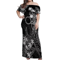 Black Kuki Airani Tapakau Off Shoulder Maxi Dress Tribal Anchor Mix Tiare LT7 Women Black - Polynesian Pride