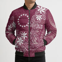 Maroon Kuki Airani Tapakau Bomber Puffer Jacket Tribal Anchor Mix Tiare