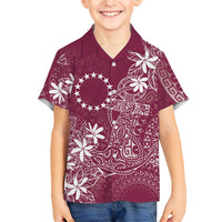 Maroon Kuki Airani Tapakau Family Matching Long Sleeve Bodycon Dress and Hawaiian Shirt Tribal Anchor Mix Tiare LT7 Son's Shirt Maroon - Polynesian Pride