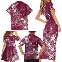 Maroon Kuki Airani Tapakau Family Matching Short Sleeve Bodycon Dress and Hawaiian Shirt Tribal Anchor Mix Tiare LT7 - Polynesian Pride