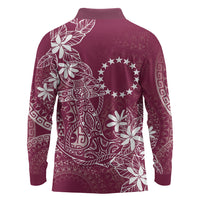 Maroon Kuki Airani Tapakau Long Sleeve Polo Shirt Tribal Anchor Mix Tiare LT7 - Polynesian Pride