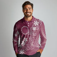 Maroon Kuki Airani Tapakau Long Sleeve Polo Shirt Tribal Anchor Mix Tiare LT7 - Polynesian Pride