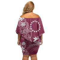 Maroon Kuki Airani Tapakau Off Shoulder Short Dress Tribal Anchor Mix Tiare LT7 - Polynesian Pride